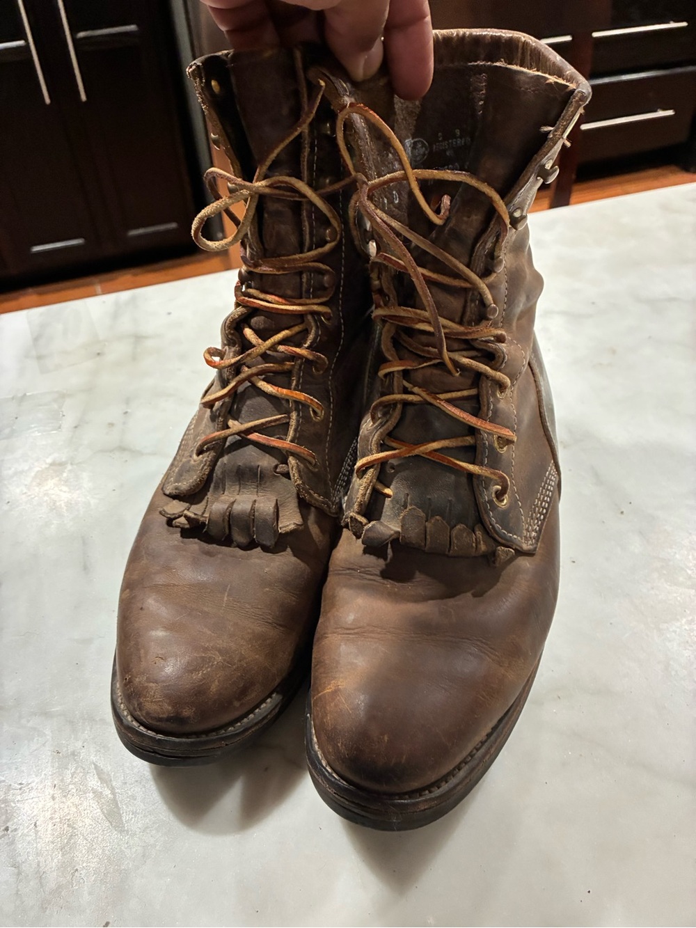 Vtg Justin Diamond J  Roper Kiltie Brown Leather  Lace-Up Boots Size 9D
